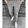 2021 Casual Plaidbyxor för män Joggers Mens Mode Streetwear Straight Cotton Pencil Byxor Ankellängd Byxor Affärsarbete X1027