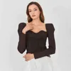 Slim tröja för kvinnor fyrkantig krage långärmad minimalistiska korta toppar kvinnliga mode kläder fall 210524