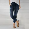 Jeans pour femmes Femmes Cordon Joggers Élastique Waise Pantalon Empilé Denim Goutte Entrejambe Long Casual Slim Pantalon Bas