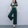 Plus Size Chiffon Wide-Legged Pants Suit's Summer Fashion Stor Utskrift Blus + Tvådelade uppsättningar 210531