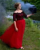 2021 Kırmızı Siyah Gotik Gelinlik Abiye ile Yarım Kollu Kapalı Omuz Dantel Tül Kat Uzunluk Beyaz Goth Gelin Elbise Custom Made