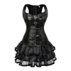 Steampunk Lace Up Retour Taille Formateur Body Shaper Boucle Bustier Overbust Corset Robe Faux Cuir Corsets Mini Jupe Tutu Plus Bustiers