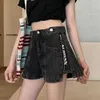 Yedinas hoge taille wide been denim shorts voor vrouwen zomer jean Koreaanse stijl rits decoratie losse korte bodem chique 210527