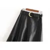 Cintura vintage PU Gonne in pelle da donna a vita alta Midi Streetwear Streetwear Casual Ufficio Pleated Nero pieno inverno 210521