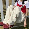 Houzhou韓国風の女性スポーツパンツかわいい広い脚のファッション愛プリントジョーカーズズボン女性原宿スウェットパンツベージュ211124