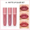Lips Makeup 3PCS / Set Matte Lip Gloss Ciecz Szminka Wodoodporna Długie Odcień Trwałe Kosmetyki Lipgloss Nawilżający Lipkit