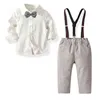 Pojkar Formell kostym Kids Boys Gentleman Kläder Ställer Långärmad Bomullskjortor + Suspenders Trousers Casual Outfits G220310