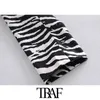 TRAF Moda Donna Zebra Print Giacca corta Cappotto Vintage Manica lunga Modello animale Capispalla femminile Chic Top 210415