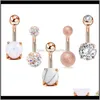 & Bell Drop Delivery 2021 5Pcs Sexy 316L Surgical Steel Bar Belly Button Rings Women Crystal Ball Girls Navel Piercing Barbell Earring Stone