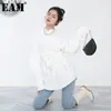 [EAM]女性ビッグサイズベルト型ブラックブラウスラペルロングランタンスリーブルーズフィットシャツファッション春秋1DD39400 21512