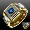 Trouwringen Fashion Inlaid Blue Gem Ring Europese en Amerikaanse Luxe Heren Engagement Sieraden