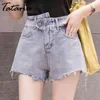 Tataria hög midja oregelbundet brett ben jeans shorts kvinnlig lös avslappnad tunn kant kvinnor sommar sexiga mini kjolar 210514