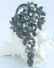 4.13" Vintage Black Gray Rhinestone Crystal Teardrop Brooch Pin Pendant EE06524C6