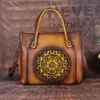 Female Genuine Leather Handbag for Women Vintage Flower Shoulder Bag 2021 Handmade Crossbody Briefcase