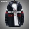Winter Fleece Warm Sweater Men Hooded Cardigan Mens Striped Patchwork Slim Sweaters Coat Knitted Men's Christmas Jumper Clothing 211221