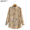 Women Vintage Animal Horse Print Breasted Shirts Office Ladies Long Sleeve Business Blouse Chic Female Tops LS9172 210416