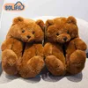 Teddy Bear Mulheres Natal Chinelos de Pelúcia Dos Desenhos Animados Bonito Urso Casa Slipper Furry Fur Slides Mulher Frelha Flip Sapatos H1122