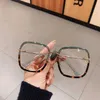 Sunglasses Green Clear Print Square Anti-blue Light Eyeglasses For Women Alloy Leopard Oversize Computer Myopia Glasses Frame Fema336k