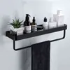 Mensola da bagno nera con portasciugamani Spazio Mensole in alluminio Gancio porta shampoo Portaoggetti da cucina 30-60 cm 211102