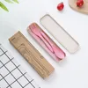 Reusable 3Pcs Plastic Cutlery Set Dinnerware Tableware Wholesale Wheat Straw Knife Spoon Fork Set