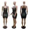 Sexy Rosa Cami Kleid Strass Sommer Club Party Geburtstag Outfits Frauen Spaghetti Strap Bodycon Mini Enge Y2K 210525