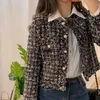 Zawfl outono inverno tweed jaquetas mulheres o-pescoço manga comprida solta lã casaco único peito outwear vintage harajuku