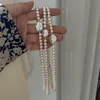 ハンドノット6-7mm白い淡水真珠のネックレスバロッククレビクルチェーンロング43cmファッションジュエリー