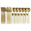 24pcs or vaisselle ensemble en acier inoxydable vaisselle couteau fourchette cuillère couverts lave-vaisselle argenterie couverts 211228