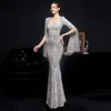 Elegant Party Maxi Dress Gold Sequin Evening Dress Women Long Sleeve Prom Dresses