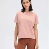 L-85 tenues de yoga tops coupe slim respirant femmes entraînement course vêtements de fitness couleur unie lâche manches courtes entraînement gym sport chemise de vêtements de sport