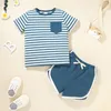 Kids Clothing Set Boy Sport Clothes Suit Stripe T-shirt Short Pants 2PCS/Set Summer Boutique Children Suits WMQ1350