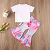 0-5Y Summer Toddler Kid Girls Clothing Short Sleeve Shell Print T shirt Tops Flare Pants Outfits Costumes 210515