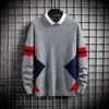 New Sweater homens 2021 outono inverno malhas mornas pulôver suéters moda listrada casual o-pescoço falso dois peça puxar homme y0907
