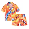 INS Pigiama per bambini Set Pigiama sfumato moda Vestito Estate Ragazzi Ragazze Stampa tie-dye Pantaloncini a maniche corte Home Out Set due pezzi pigiameria per studenti GG6214J1