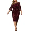 Plus Size Dress for Women Autumn Elegant Sequin Evening Party Dress Ladies Long Sleeve Casual Women Clothing M-5XL