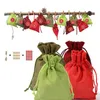 24PCS Calendrier de Noël Sac en lin de coton Calendrier de l'Avent Tissu Sac de bonbons Sac cadeau de Noël Kit de calendrier de Noël 12 types 211104