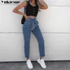 Femmes taille haute jean Sexy denim sarouel jean Streetwear ample noir grande taille 210809