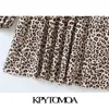 Mini abito pieghettato con stampa leopardata moda donna elegante O collo manica lunga abiti femminili abiti Mujer 210420