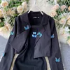 Ly Varey Lin秋2個セット女性蝶刺繍スーツジャケットメタルチェーンストラップハイウエストスリムドレス210526