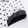 Matakawa Leopard Drukuj Blusa Mujer Polka Dot Kobiet Bluzka Luźna Koronka Koronki V-Neck Koszulki z krótkim rękawem Szyfonowa Koszula 210513