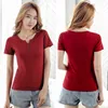 T-shirt Femmes V-Col Mode Manches courtes Summer Tops T-shirt Élégant Slim Corée Coton Plus Taille S-4XL 210507