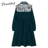 Yitimuceng jurken voor vrouwen jurk A-lijn solide lente vrouwen franse vintage kleding knop lange mouw kantoor dame 210601