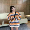 하라주쿠 여성 스트라이프 티셔츠 오버 사이즈 패션 한국 가을 긴 소매 루스 티셔츠 여성 캐주얼 탑스 옷 streetwear 210515