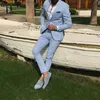 Light Sky Blue Slim Fit Mens Prom Passar Notched Lapel Groomsmen Beach Bröllop Tuxedos för Men Blazers 2 stycken (Jacka + Pant)
