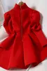 Fashion Dresses for Women Vintage Turtleneck Puff Sleeve Zipper Vestidos Korean Solid Robe Autumn Chic Dress 210519