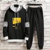 Män Outfit Set Höst Vinter Tracksuit Mäns uppsättning Tryckt Hoodie Sweatshirt och Sweatpants Mens Joggers Set 2PCs Man Kläder 211103