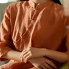 ジョニー教徒の女性刺繍のシャツラミースタンドセブンスリーブブラウスビンテージトップスプリング中国風女性ロングシャツ210521