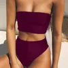 Ediwallen Fashion Solid Color Bikini Women's Sweatwear Tube Top Swimsuit Super