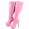 Rontic Frauen Winter Plattform Kniehohe Stiefel Sexy Stiletto Heels Runde Kappe Hübsche Violett Rosa Grau Party Schuhe Plus UNS größe 5-20