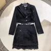 Autumn Winter Women Two Piece Set Sequined Velvet Short Jacket + Mini Skirt Suit Female Lady Lace Fashion 2 Suits 210421